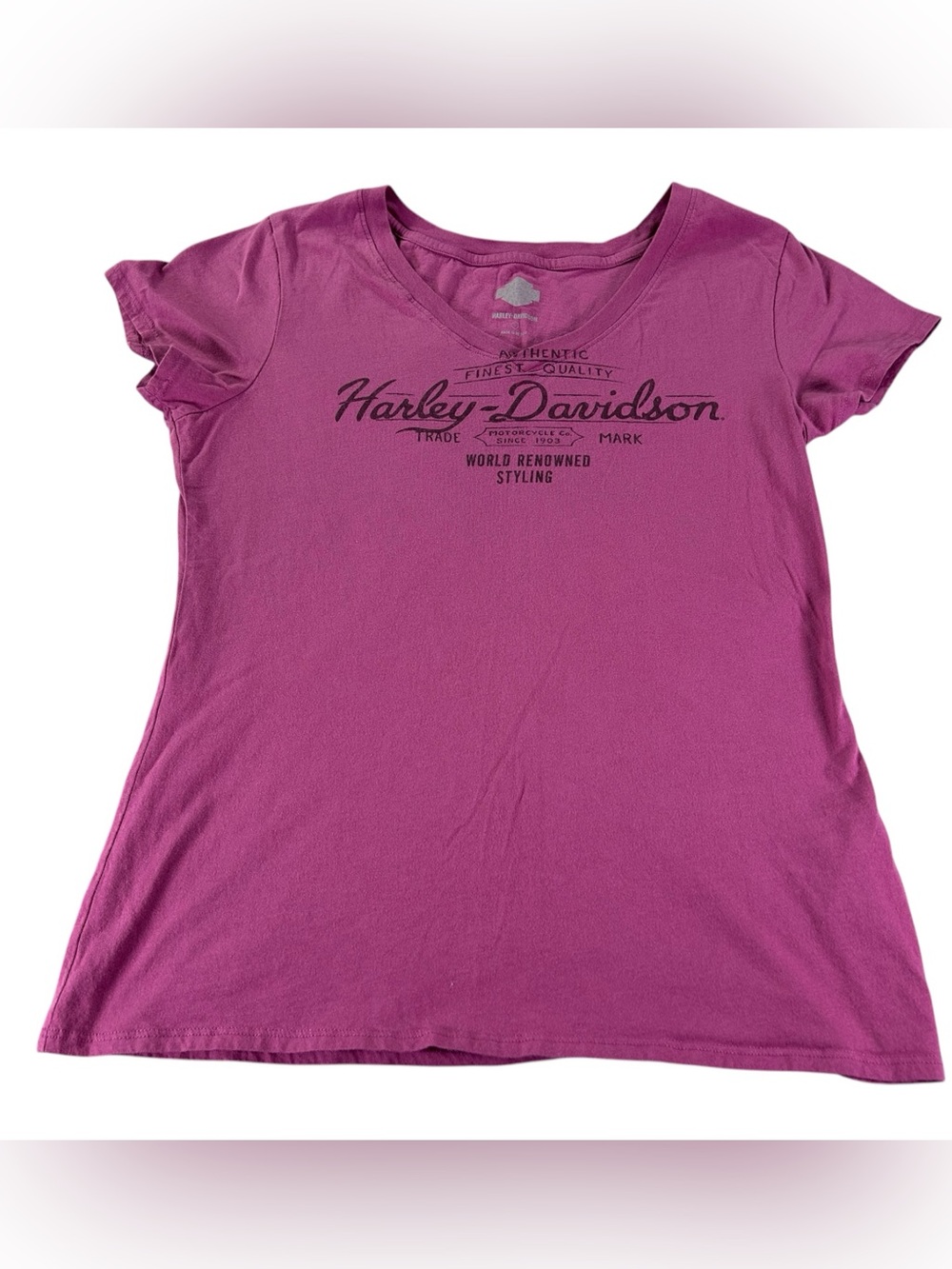 Harley-Davidson Women’s L Black Label V-Neck Tee Violet Quartz Biker Moto